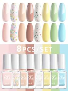8 件/套 6ml 马卡龙色指甲油套装，彩色指甲油水性亮光珐琅，凝胶抛光底漆和面漆，适合女士、女孩沙龙、DIY 家庭美甲、节日庆祝、情人节礼物