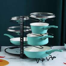 1pc Multi-Functional Kitchen Storage Rack, Adjustable Pot Lid Holder, Metal Non-Slip Cookware Storage Organizer, Wall-Mounted No-Drill