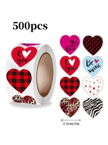 每卷 500 张闪亮心形贴纸，适合情人节、母亲节、婚礼、礼物、教师节、复活节礼物的浪漫贴纸，防水 PVC 贴纸 - 彩色 - 查看 4
