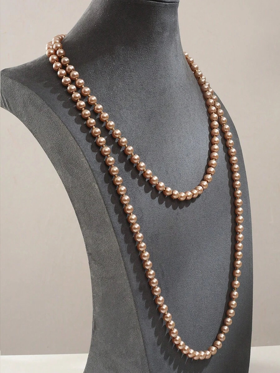 1 Pc Fashionable & Elegant Bohemian Style Double Layer Casual Versatile Ladies Sweater Chain - Coffee - View 1