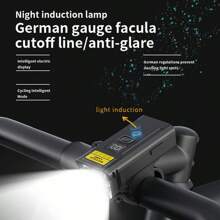 1pc Bicycle Front Lamp Smart Light Sensor Cycling Safety Lamp Remote Control Bike Headlight Flashlight For Night Riding - Black - View 2