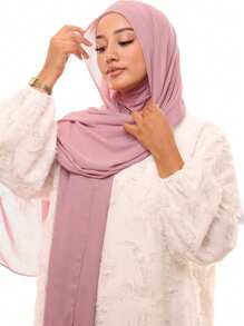 1pc Women Classic Casual Pullover Instant Chiffon Scarf, Solid Color, Comfortable, Skin-Friendly, Breathable Viscose Material Neck Gaiter, All-In-One Headscarf Suitable For Daily Wear For Dress - Baby Pink - View 4