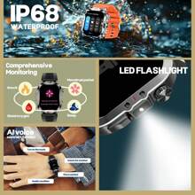 Reloj deportivo para exteriores, pantalla HD de 2.01 pulgadas, linterna LED super brillante, reloj resistente para exteriores IP68 a prueba de agua, modo deportivo con talla grande de 100 fondos de pantalla, llamadas Bluetooth/SpO2 para Android e iOS, regalos para fiestas, niños y niñas