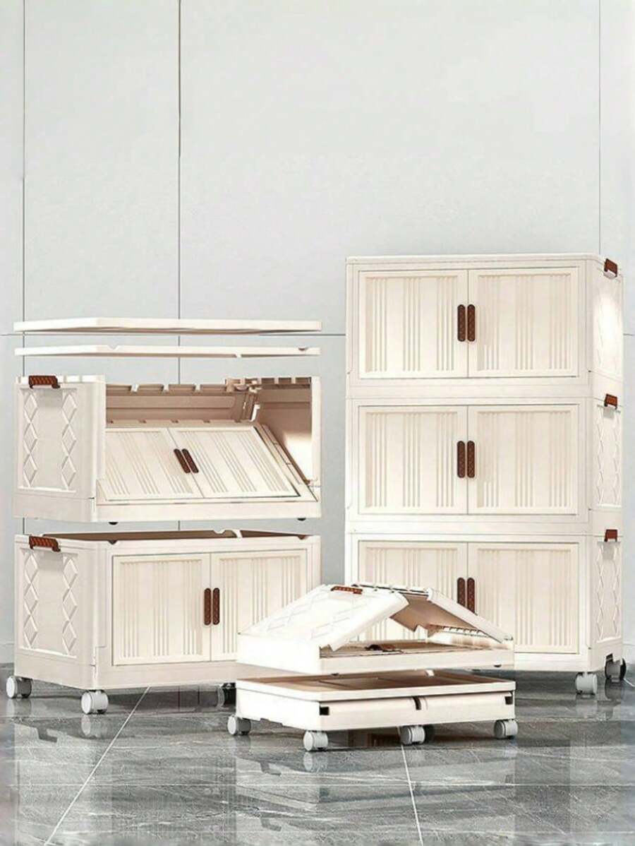 40cm/15.8in Width 5 Layers Removable Folding Storage Box, Closet Organizer/Bedroom Closet/Portable Closet, No Installation Of Stackable Baby Clothes/Toys/Books/Snacks/Miscellaneous Storage Cabinets, Living Room/Bedroom/Kitchen Storage Plastic Cabinets - White - View 1