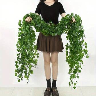 4 Packs Evergreen Artificial Ivy Leaf Garlands, 3D Faux Green Vine Hanging Decor, Plastic Plant Wreath For Indoor/Outdoor, Home Garden, Wedding, Bridal Shower, Housewarming - No Electricity Needed Gifts Birthday Graduation, Garden Decor, Outdoor Plant, Gardening, Fake Flowers