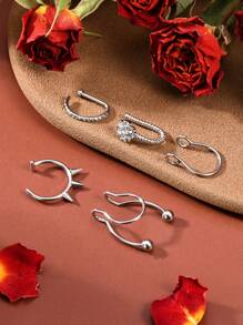 5pcs Stainless Steel Fake Nose Rings, Fake Nose Septum Rings, Fake Nose Studs, 20G 316L Nose Rings, Nose Studs, Minimalist Daily Wear & Elegant Occasion Fake Nose Jewelry For Women, Silver & Gold - Style 1 - View 7