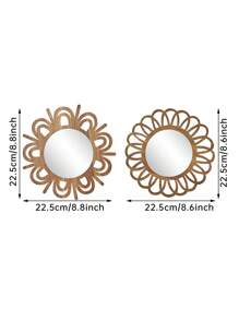 1/2pcs Charming Vintage Round Wall Decor Mirrors, Sunflower Shaped Wooden Framed Hanging Mirror For Living Room, Bedroom, Dining Room, Bathroom, Unique Decorative Mirror, Size 22.5cm/8.6inch, Special Birthday, Holiday, Graduation Gift