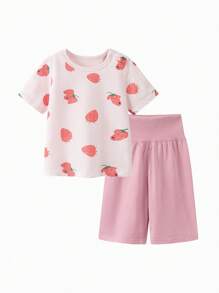 mini bala 年輕女孩柔軟透氣睡衣套裝，帶腹部保護的嬰兒睡衣 - 粉紅 - 查看 4