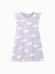 mini bala Set Piyama Anak Perempuan, Baju Tidur Bayi yang Lucu dan Bernapas - Nada putih ungu - View 4