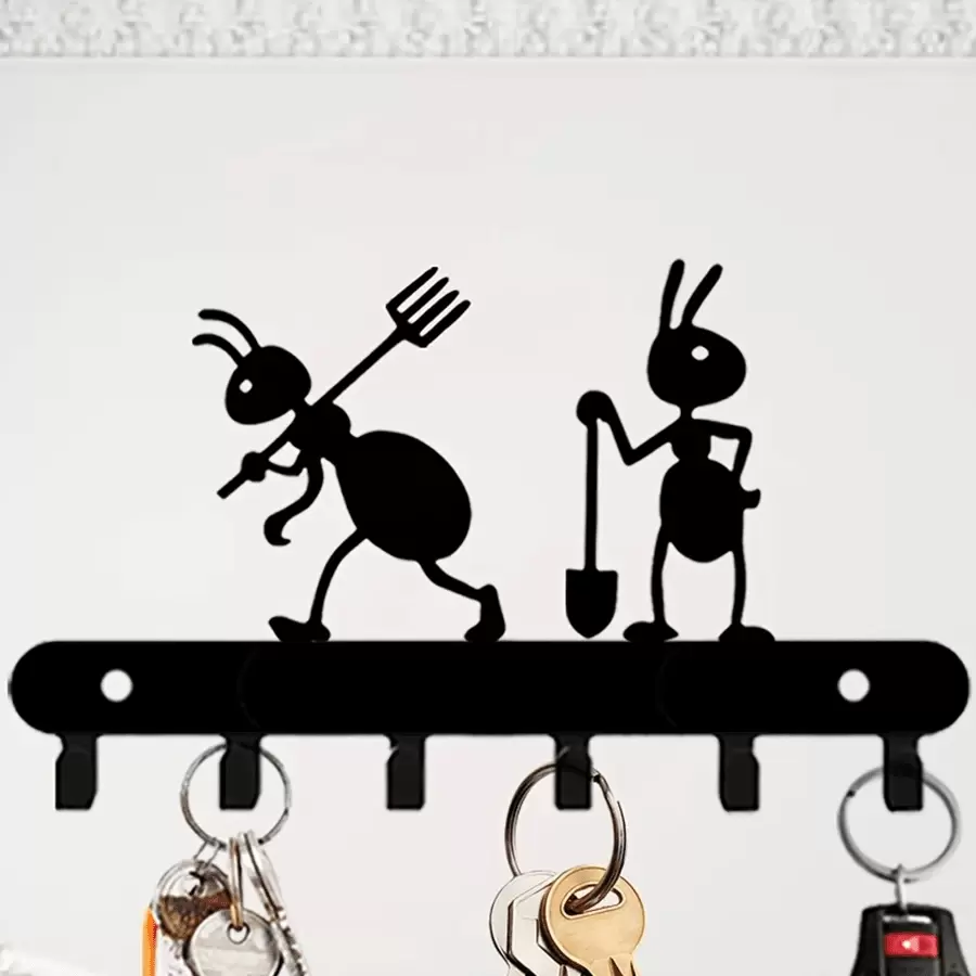 1pc [Hot Selling] Two Ants Metal Decorative Key Hook, Key Holder Rack, Door Back Wall Garage Key Hook Decor, Hanging Hook Decor, Wall Decor, Suitable For Coat, Hat, Towel, Kitchen, Bathroom, Entryway For Umbrella, Raincoat, Bag, Easy Installation