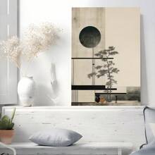 1 Pc Framed Japandi Scandinavian Wall Art Japanese Mid Century Wall Art Textured Canvas Poster Painting Wall Decor For Bedroom Living Room, Ready To Hang - 彩色 - 查看 2