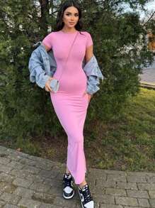 Women's Summer Clothing, Solid Color Sexy Short Sleeve Dress