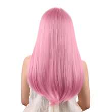 女士粉色假发，26 英寸长直粉色假发，带刘海，自然外观耐热纤维热粉色假发，彩色角色扮演派对女士假发
