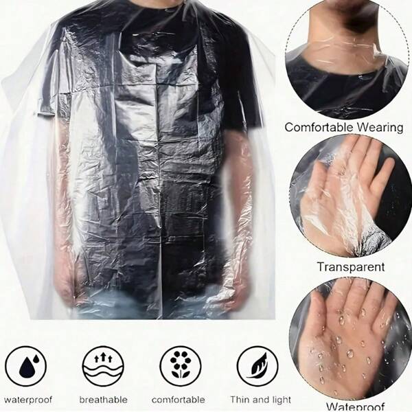 Disposable Plastic Hair Dye Smocks, Waterproof Salon Cape For Haircut, Hair Washing, Styling, Breathable, Lightweight, Transparent Hairdressing Apron With For Hairdressers And Customers