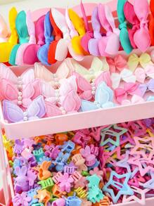 890pcs/Set Kids Pink Heart & Bowknot Elastic Hairbands, Hair Clips, Scrunchies, Princess Hair Accessories, Daily Use & Gift