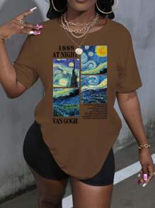 تي شيرت فان جوخ طباعة "الليلة النجمية" فن تعبيري