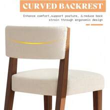Set Of 2 Mid-Century Modern Upholstered Dining Chairs With Curved Backrest, Sharpa Fabric And Pine Wood Legs For Kitchen And Dining Room - White - View 7