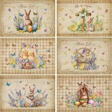 6 piese retro Paște Happy Meal Mat primăvară Paște masă Mat retro decor masă iepure pui ou de Paște cruce sezonieră sărbătoare masă mat potrivit pentru decorarea bucătăriei și restaurantului - Animale retro - Vizualizare 8