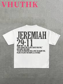 VHUTHK Double-Sided Printing (220 Pure Cotton T-Shirt)    Men's Summer Round Neck Short Sleeved Casual Pure Cotton Print  JEREMIAH 29:11 - trắng - Xem 1