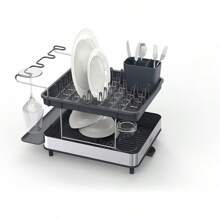 Joseph Joseph Extend Steel Expandable Dish Drying Rack With Removable Cutlery Holder Swivel Draining Spout, Stainless Steel - 灰色的 - 查看 7