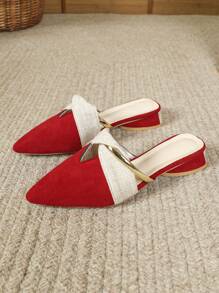 Zapatos de mujer de tacón bajo de terciopelo elegante con plataforma roja, punta puntiaguda para fiesta al aire libre - Rojo - Ver 7