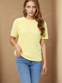 GIGOGOU T-shirt tricoté mode printemps-été pour femmes, t-shirt décontracté basique à manches courtes pour femmes