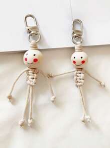 1pc/2pcs Handmade Wooden Bead Keychain, Cute Creative Car Key Chain & Fashion Backpack Charm, Romantic Gift For Women, Symbolizing Friendship And Love