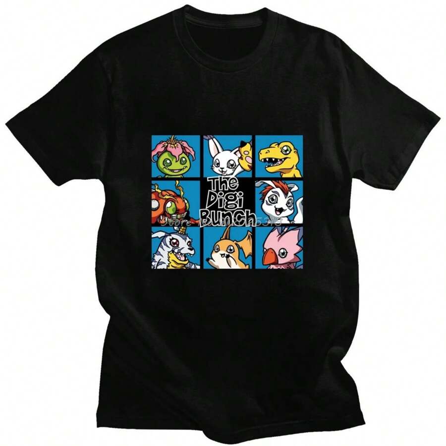 Unique Digimon Clothes Japan Anime Tshirts Men Brand Fce Clothing Streetwear T Shirts Hip Hop Moletom Masculino T-Shirt - 黑色 - 查看 1