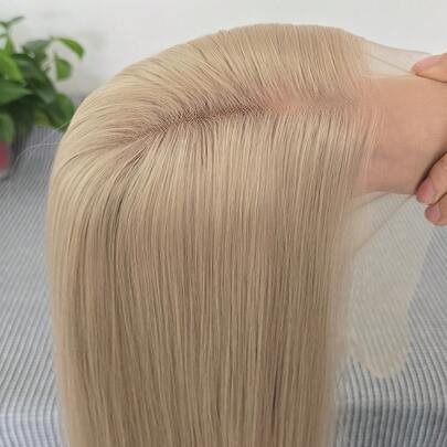 13x4蕾丝前假发，合成纤维，预先拔毛，26英寸直发，漂染金色，即插即用，预先染色，新手友好，适合日常佩戴和派对