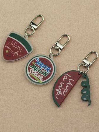Set de 1 a 3 piezas Llavero elegante con dije de sandía brillante para mujer, llavero de fruta con diseño "Viva la Vida" y accesorio de moda para bolso, coche y escuela