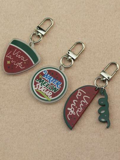 1/3 件闪亮西瓜优雅钥匙扣吊坠，“Viva La Vida”可爱水果钥匙扣吊坠，创意包包挂件，圣诞钥匙扣礼物