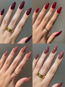 98pcs (4 Assorted Styles) Almond-Shaped Glossy Acrylic Nail Stickers, Perfect Fit For Long Nails, Set Includes: 1 Bottle Of Jelly Gel And 1 Nail File, Suitable For Women And Girls For Daily Wear, Parties, And Nail Art Nail Supplies - Multicolor - View 3