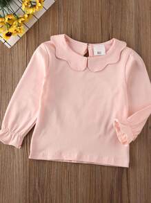 Toddler Baby Girls Casual Top, Kids Long Sleeve O-Neck Ruffle Solid Color Blouse