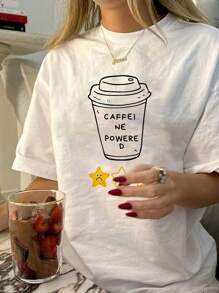 Coffee Lover Casual Versatile Simple White Round Neck Short Sleeve T-Shirt - White - View 1