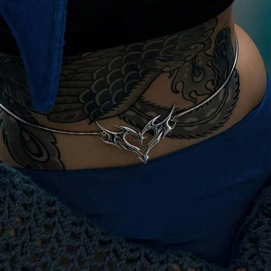 A Piece Of Women's Waist Chain, Sexy Y2K Hollowed-Out Heart Pentagram Round Snake Chain Waist Chain, Stainless Steel Chain, Music Festival Party Vacation Jewelry Accessory