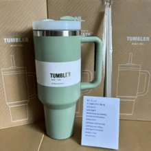 40 Oz H2.0 Tumbler With Handle, Double Walled Vacuum Insulated Stainless Steel Water Bottle Premium Summer Drinkware Portable Handy Flask Travel Mug Iced Coffee Cup For Outdoor Camping, Hiking, Driving, Travel, - cây sisal - Xem 3