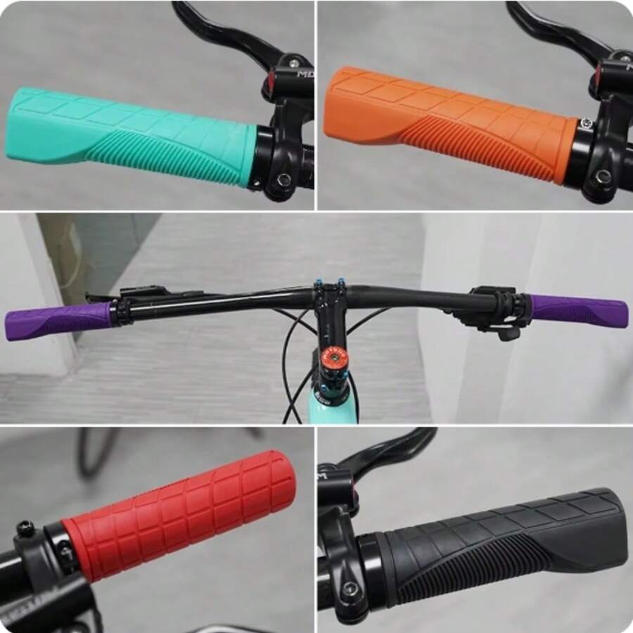 1 Pair Locked Rubber Grips, Ergonomic Anti-Slip Handlebar Sleeve For Mountain Bikes, Folding Bikes, Comfortable Soft Rubber Grip - Multicolor - View 1