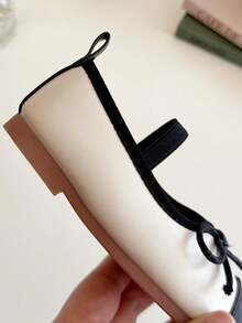 1 双女孩蝴蝶结设计简约时尚优雅平底鞋，适合夏季 - 黑色 - 查看 6