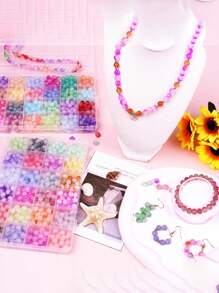 1 Box 8mm Random Color Crackle Crystal Glass Beads For Jewelry Making - Includes Glass Beads, Crystal Cord, Scissors, Spacers