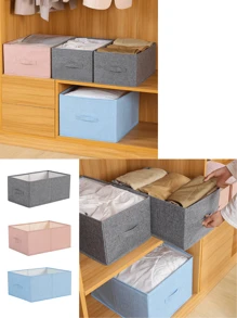 Organizador de Ropa Plegable de Tela con Asa, Cajón Lavable, Organizador de Ropa Chico - Gris - Ver 9