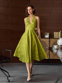 Amyenjoylife Women's V-Neck Midi Dress - Green - View 3