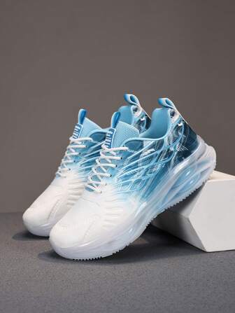 Men's Fashionable Gradient Breathable Running Shoes, Shock-Absorbing, Comfortable Anti-Slip Lace-Up Sports Sneakers, Suitable For Outdoor Activities & Workout