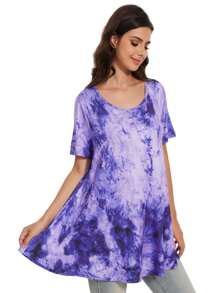 GEREARC Womens Short Sleeve  Loose Fit Flare Swing Tunic Tops Basic T-Shirt Plus Size