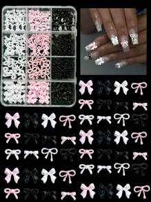 1盒随机混合树脂蝴蝶结美甲装饰品，可爱粉色丝带镂空蝴蝶美甲配件，DIY美甲用品，美甲宝石 - 彩色 - 查看 6