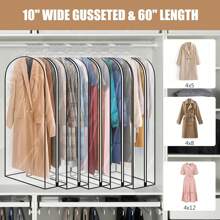 5 Pack 60" All Clear Garment Bags For Hanging Clothes Storage, 10" Gusseted Large Capacity Garment Rack Cover, Large Hanging Clothing Bag For Dress Gowns, Coats, Suit, Down Jacket - 5 Pack 60" - View 9