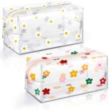 3 piezas Bolsa de maquillaje floral linda e impermeable, estuche de tocador floral refrescante de verano para organización de cosméticos, almacenamiento de útiles escolares, accesorios de baño, bolsa con cremallera con estampado de margaritas, organizador de baño de viaje portátil para mujeres