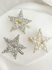 1pc Girls' Fashionable Rhinestone Alloy Five-Pointed Star Alligator Hair Clip