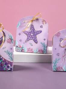6pcs Mermaid Theme Gift Box Candy Bag With Ribbon,Mermaid Tail Design Storage Box,Biscuit Baking Box,Wedding Birthday Decoration,Babyshower Decor,Birthday Party Supplies,Under The Sea Party Decor,Goodie Bags Packaging,Mermaid Party Decor,Party Favor,Gift For Guests
