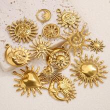 5pcs Stainless Steel Fashionable Hundred Sun Moon Heart Pendant DIY Necklace Earrings Jewelry Accessories Making Daily Wear Gifts