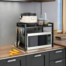 2-Tier Stainless Steel Kitchen Corner Shelf - Adjustable, Space-Saving, Durable Metal Storage Rack For Home Organization - Black--retractable - View 4